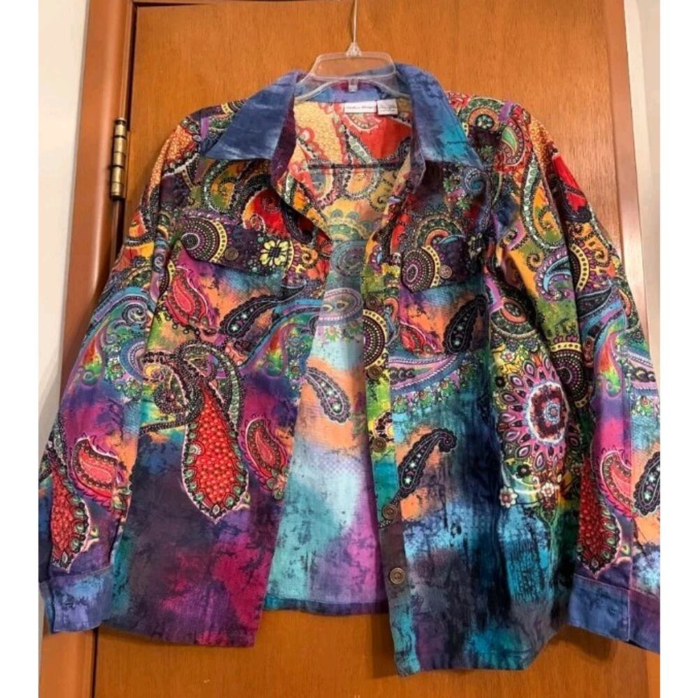Vintage Paisley Button Front Blouse Jacket Colorful Boho Art To Wear...